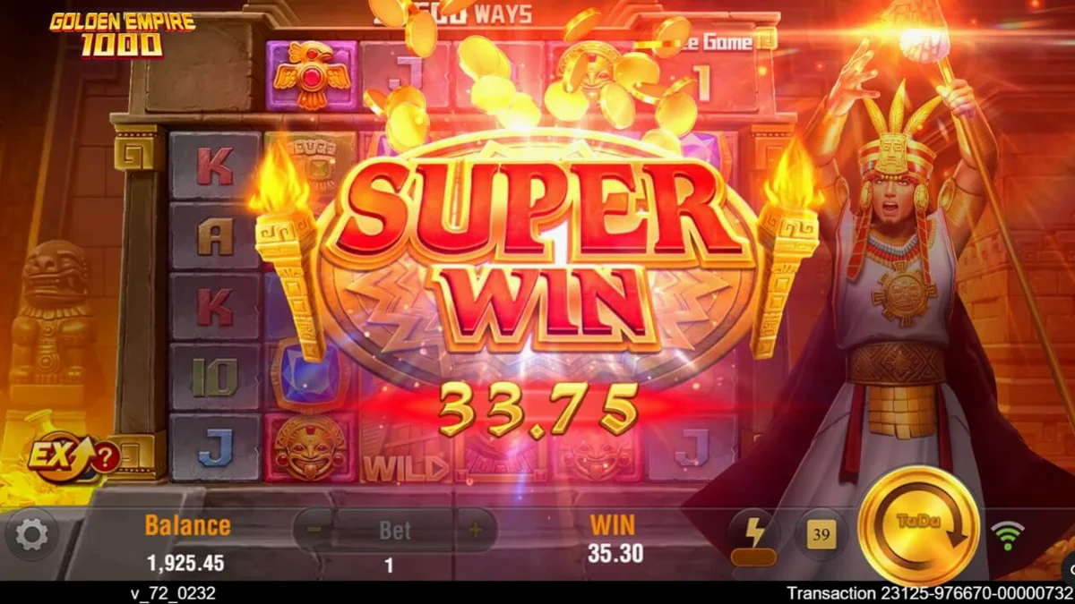 Tampilan visual slot Golden Empire 1000 dengan tema kuil kuno dan simbol emas